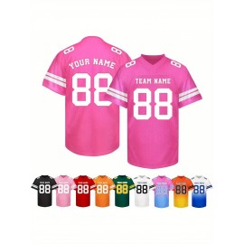 Customizable Football Jersey - Personalized Name & Number, V-Neck, Short Sleeve, Breathable Summer Fabric, Team Colors with Striped Collar - Perfect Gift for Fans, Custom Football Jersey, Fan Apparel, Durable Sportswear