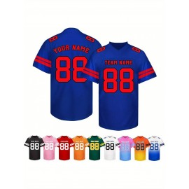 Customizable Football Jersey - Personalized Name & Number, V-Neck, Short Sleeve, Breathable Summer Fabric, Team Colors with Striped Collar - Perfect Gift for Fans, Custom Football Jersey, Fan Apparel, Durable Sportswear