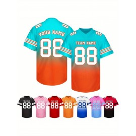 Customizable Football Jersey - Personalized Name & Number, V-Neck, Short Sleeve, Breathable Summer Fabric, Team Colors with Striped Collar - Perfect Gift for Fans, Custom Football Jersey, Fan Apparel, Durable Sportswear
