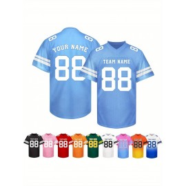 Customizable Football Jersey - Personalized Name & Number, V-Neck, Short Sleeve, Breathable Summer Fabric, Team Colors with Striped Collar - Perfect Gift for Fans, Custom Football Jersey, Fan Apparel, Durable Sportswear