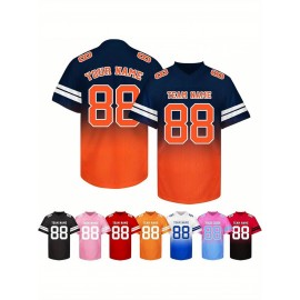 Customizable Football Jersey - Personalized Name & Number, V-Neck, Short Sleeve, Breathable Summer Fabric, Team Colors with Striped Collar - Perfect Gift for Fans, Custom Football Jersey, Fan Apparel, Durable Sportswear